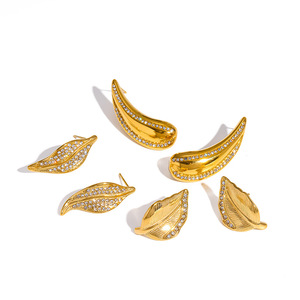 Pendientes de hoja dorada con pedrería para mujer, joyería de fiesta, accesorios de moda - Product Image 5