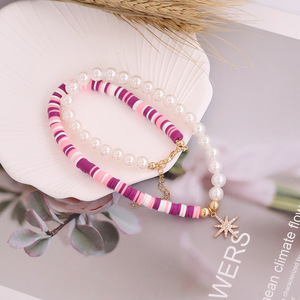 Boho สร้อยคอจี้รูปปลาโลมารูปดาวสีทอง18K สำหรับผู้หญิงสร้อยคอลูกปัดไข่มุกและโพลิเมอร์ดินเหนียวทำด้วยมือ - Product Image 3