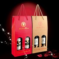Großhandel Günstige Custom Printed Alkohol Geschenke Display Shopping Verpackung Kraft papier Weinflaschen taschen mit geschnittenen Griffen