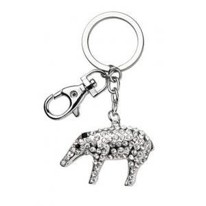 Llavero de tapir de cristal con diamantes de imitación, colgante de metal en tono plateado para bolso o llaves - Product Image 1