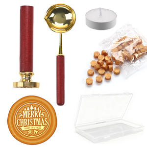 Kit de sceau de cire de Noël avec manche en bois rouge, cuillère dorée, granulés de cire, boîte transparente 100g, ensemble de sceaux artisanaux ronds - Product Image 5