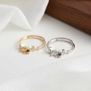 S925 <strong>Sterling</strong> <strong>Silver</strong> <strong>Ring</strong> CZ Zircon Jewelryfor Women Blue Stone Bow Knot Gold Plated <strong>Ring</strong> - Product Image 3