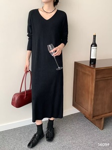 V Neck <strong>Knit</strong> Maxi Dress Long Sleeve Back Slit Design <strong>Sweater</strong> Set Regular Fit Soft Comfortable Fabric Breathable Women's - Product Image 5