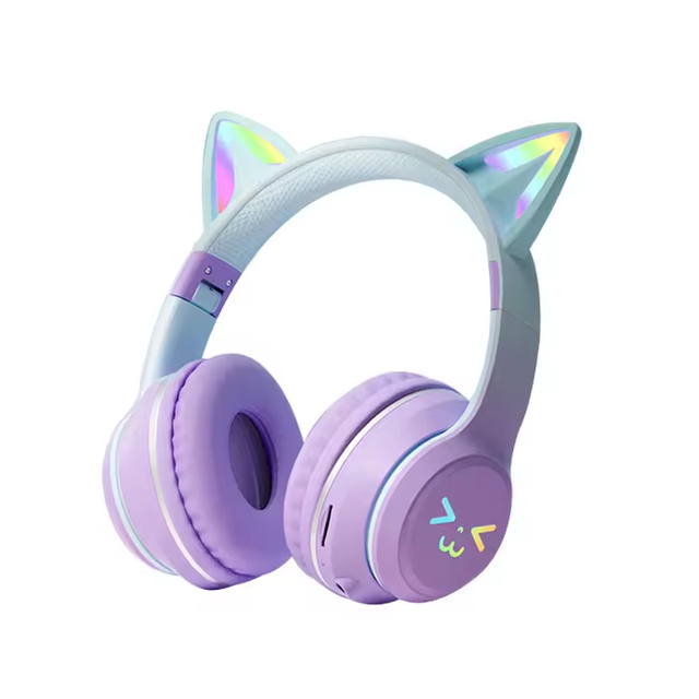 High Quality MZ-618 Cute Cat Ear LED Foldable Wireless Bt Kids Headphones Headset Audifonos Auriculares Wireless for Girls Gifts