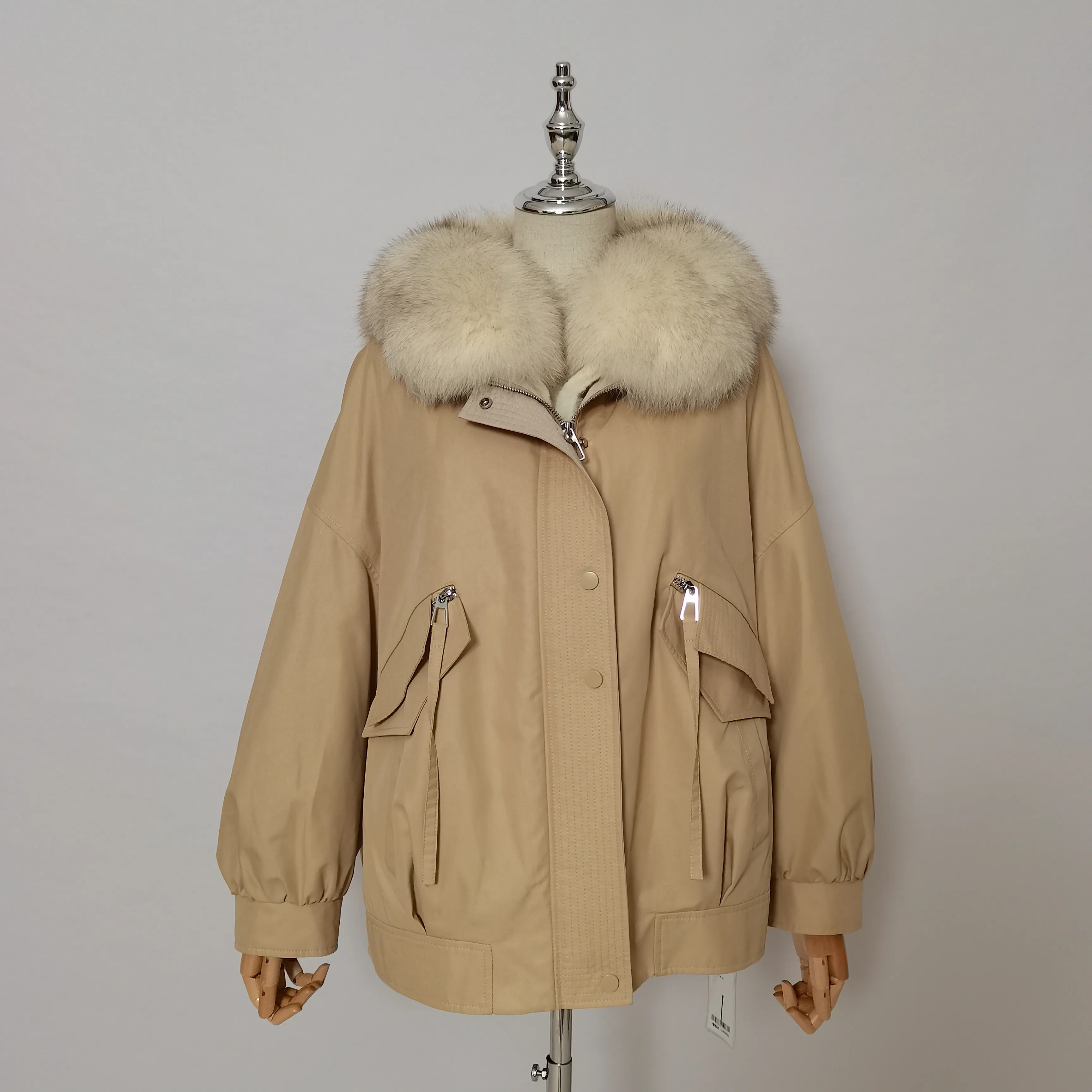 Oversize Ladies Puffer Jackets Women Long rabbit fur liner Coats With Fox Fur Hood Trim parka coats