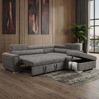 Vente en gros canapé-lit d'angle sectionnel en tissu gris avec méridienne de rangement pouf lit-couchette à tirette au design moderne à bas prix