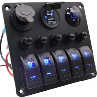 Panneau de commutation à bascule marin 5 interrupteurs, double prise USB, voltmètre, protection contre les surcharges, 12V 24V, étanche pour bateau et voiture
