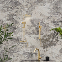 Ensemble de douche thermostatique en laiton brossé doré avec robinet de bain à effet pluie mural pour salle de bain de villa
