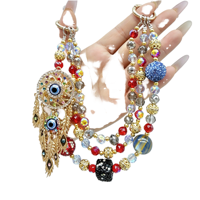 Chaîne de téléphone Evil Eye, perles, strass, médaillon doré, porte-clés, cordon, breloque de sac, porte-clés de voiture, personnalisable, haut de gamme, 15 cm
