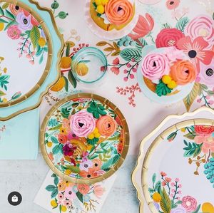 Platos y Vasos de Papel con Diseño Floral, Vajilla Personalizada, Artículos para Fiestas, Juego de Vajilla - Product Image 2
