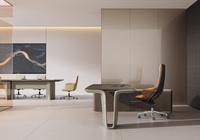 Bureau de direction moderne et luxueux avec armoire de rangement latérale, pieds courbes design, table de travail pour PDG et managers