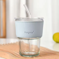 Tasse en verre créative avec couvercle et paille pour fête réutilisable bureau ronde 14oz tasse à café