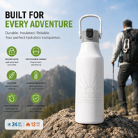 Botella de Agua Aislada de 24 oz con Logotipo Personalizado, Libre de BPA, Tapa con Cierre, Recubrimiento en Polvo, Acero Inoxidable, para Viajes, Gimnasio, Escuela, Regalo