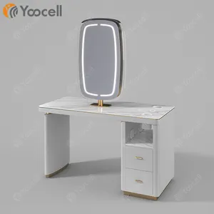 Yoocell móveis de salão de beleza, estação de espelho dupla face espelhada estação de salão, em mesa de pé, espelho com 20 luzes led