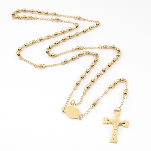 高品质4毫米不锈钢黄金宗教耶稣项链念珠项链饰品