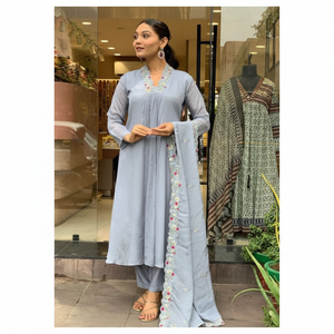 Bordado étnico de red de seda a la moda hilo secuencia trabajo Salwar Kameez traje Bodas de lujo Dupatta ropa precio al por mayor - Product Image 1