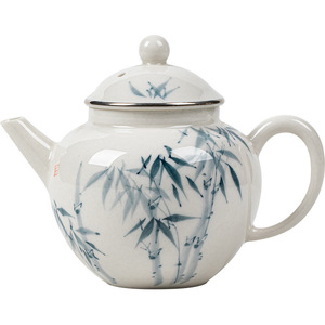 Guanlan Hand Painted Blue Bamboo Ceramic Teapot Small Size With Lid For One Person Kung Fu <b>Tea</b> <b>Set</b> Porcelain Round Shape - Product Image 5