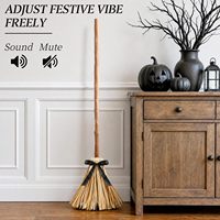 Balai de sorcière flottant en écorce de maïs de 95 cm de haut avec ruban noir, idéal pour Halloween, fêtes et maisons hantées