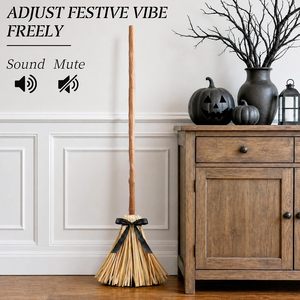 <span class=keywords><strong>Scopa</strong></span> da <span class=keywords><strong>strega</strong></span> galleggiante in paglia di mais con manico lungo 95 cm e nastro nero, decorazione di Halloween per feste e case infestate - Product Image 6