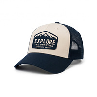Casquette Trucker Personnalisée Broderie Patch Visière Courbe Dos en Maille Respirante pour Camping Extérieur Style Vintage Toile Rayée Tendance