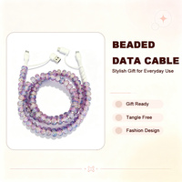 Câble de charge et de données USB-C 4-en-1 violet et bleu brillant avec perles