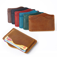 Dompet Pria Vintage Asli Buatan Tangan Minimalis Kulit Crazy Horse Tempat Kartu Kulit Sapi Berkualitas Tinggi