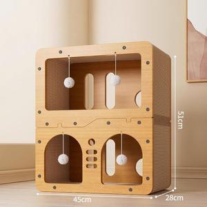 Maison-grattoir pour chat 2 en 1 en carton, résistante à l'usure et sans perte de fibres, lit-caverne multifonctionnel pour chat d'intérieur, fournitures pour animaux de compagnie - Product Image 5