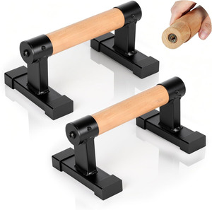 Barras de Madera para Flexiones, Barras Paralelas Antideslizantes para Calistenia, Ejercicios en el Suelo, Madera Sólida con Metal Resistente - Product Image 1