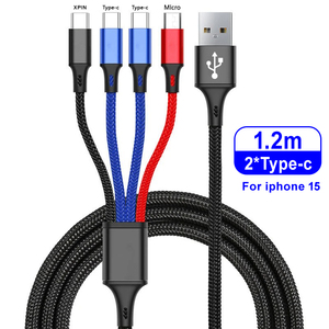 <span class=keywords><strong>Cable</strong></span> de Carga USB Tipo <span class=keywords><strong>C</strong></span> 4 en 1 de 1.2M, <span class=keywords><strong>Cable</strong></span> de Carga USB Micro USB <span class=keywords><strong>para</strong></span> <span class=keywords><strong>iPhone</strong></span> 15Pro Max, Huawei, Samsung, Xiaomi - Product Image 1