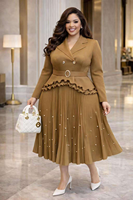Robe Blazer Femme de Haute Qualité, Directement de l'Usine, Élégante, à Manches Longues, Coupe A-Line Plissée, Robe Midi Tendance pour Soirée