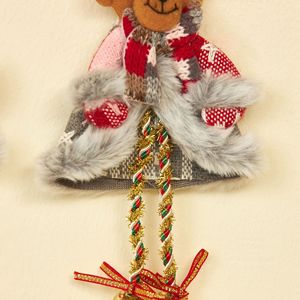 4 décorations de Noël en peluche faites à la main : Père Noël, renne, bonhomme de neige, ours, clochettes |   Décoration d'arbre de Noël haut de gamme en fausse fourrure écossaise imperméable pour la maison - Product Image 4