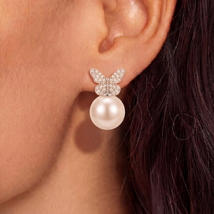 S925 <b>Silver</b> Butterfly Freshwater Pearl <b>Stud</b> Earrings Cubic Zirconia Pave Elegant Jewelry Gift for Women - Product Image 4