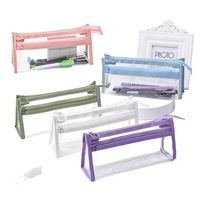 Trousse à crayons double compartiment en PVC transparent, sac de papeterie transparent avec double fermeture éclair, approuvé pour les examens, pochette cosmétique multi-usage