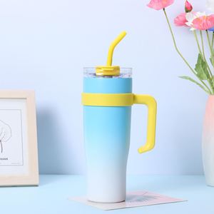 40oz Car Ice Bully <b>Handle</b> <b>Travel</b> Tumbler Vacuum <b>Mug</b> Lid Straw Non-Slip Base OEM ODM Custom Color - Product Image 1