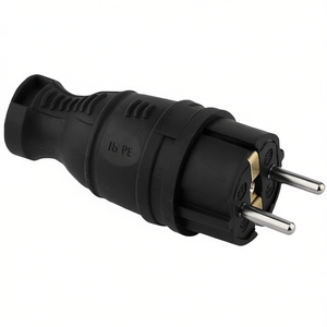 Black <b>Rubber</b> Schuko <b>Plug</b> 16A 250V With Earth Pin For European Power Socket - Product Image 2