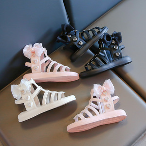 <span class=keywords><strong>Sandales</strong></span> romaines montantes décontractées à bout fermé pour petites filles, collection été 2024, nouvelle semelle souple antidérapante - Product Image 4