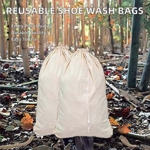 Sacs de lavage de chaussures portables en coton maillé réutilisables 2 pièces avec fermeture éclair autobloquante et nettoyage en profondeur à 360° pour tous types de chaussures - Product Image 2