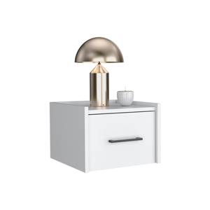 <b>Floating</b> Nightstand White Wall Mounted With <b>Drawer</b> And Surface Space Saving Design For Bedroom - Product Image 3