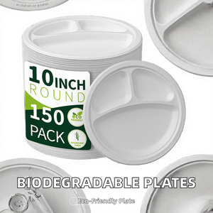Assiette alimentaire jetable classique en bagasse biodégradable P007 de 10 pouces à 3 compartiments, compatible micro-ondes, pour la restauration, vente en gros OEM Chine - Product Image 2