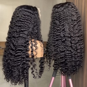 Perruque brésilienne bouclée à ondulations profondes avec dentelle frontale HD, densité 250%, 13x4, sans colle, en dentelle <span class=keywords><strong>suisse</strong></span>, noir naturel, vente en gros - Product Image 2