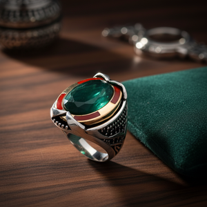 Emerald Gemstone Authentic <b>Men</b> <b>Ring</b> Wholesale Handmade 925 Sterling <b>Silver</b> Jewelry <b>Men's</b> <b>Silver</b> <b>Rings</b> - Product Image 3