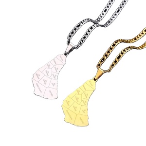 Mapa de moda de acero inoxidable de la <span class=keywords><strong>isla</strong></span> de Barbados con colgante de <span class=keywords><strong>nombre</strong></span> de ciudad collares plata/oro Color mapas joyería - Product Image 2