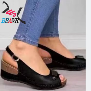 Sandalias de verano de talla grande para mujer, de comercio exterior, cómodas, con tacón de cuña, elegantes, de moda, informales, de PU, ultraligeras y con suela gruesa. - Product Image 2