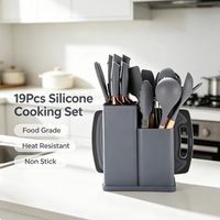 Ensemble de 19 ustensiles de cuisine en silicone de qualité alimentaire, résistants à la chaleur, antiadhésifs, spatules, cuillères, couteaux avec seau de rangement