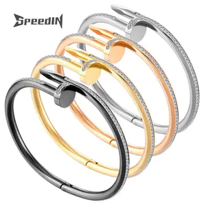 Venta caliente Brazalete de joyería de moda Brazalete chapado en oro de 18K de alta calidad con circonitas de Alta Gracia Tallado Pulseras de lujo Joyería