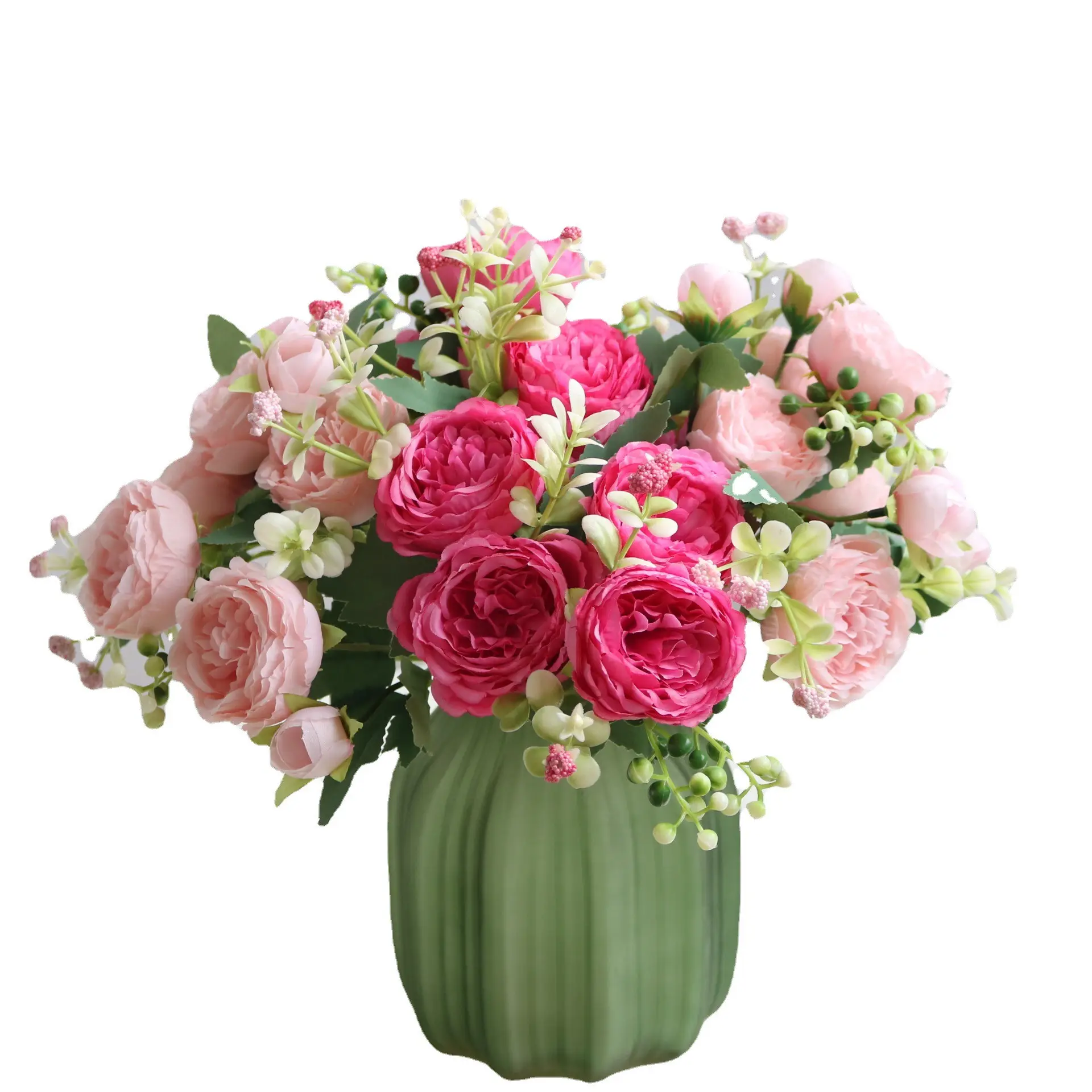 Hot Sales 5 Heads Peony Rose Silk Flower For Garden Home Decoration Centerpieces Wedding Artificial Flower Bridal Bouquet