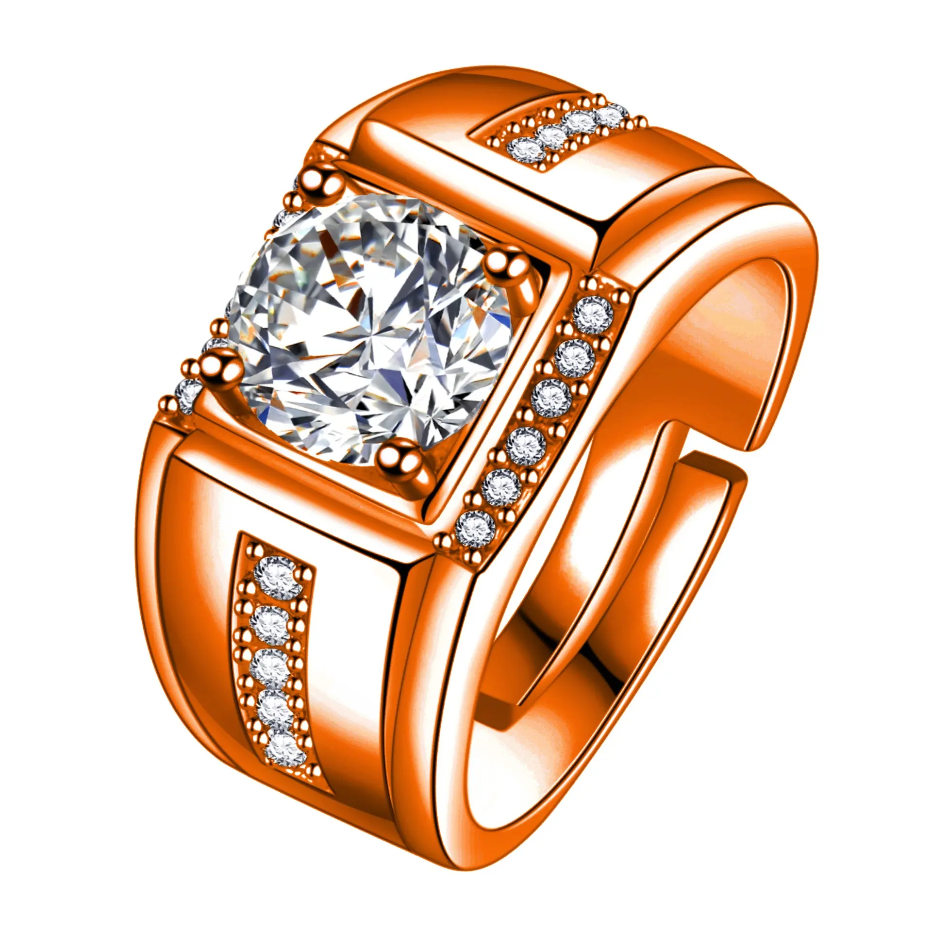C & J Homens Anéis Moda Diamante Anel De Dedo Presente De Noivado De Casamento Zircão Cor Prata Anéis Masculinos para Homens Jóias Finas Presente