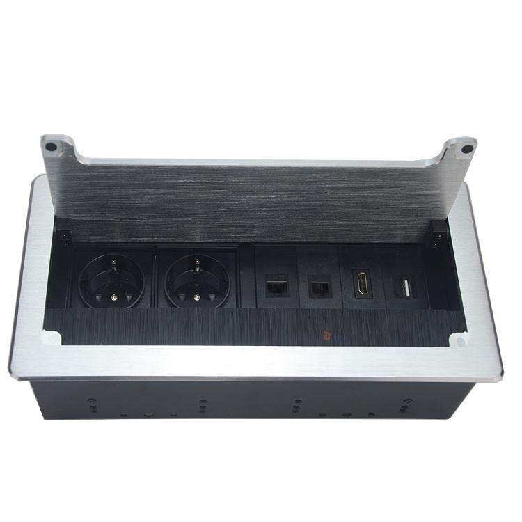 Скрытая настольная розетка для электрической сети, откидная настольная розетка из алюминиевого сплава, скрытая настольная розетка европейского стандарта, 3 питания + 2 USB-зарядных устройства