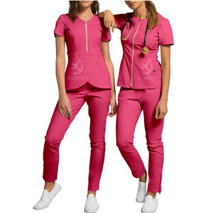 사용자 정의 살롱 유니폼 튜닉 여성 스파 유니폼 V 컷 스파 살롱 유니폼 짧은 소매 - Product Image 4