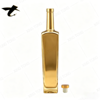 Vente en gros de bouteilles de whisky, de vin, de liqueur, de vodka et de spiritueux en verre cristallin plat électro-plaqué de 500 ml avec bouchon en liège, couleurs personnalisées